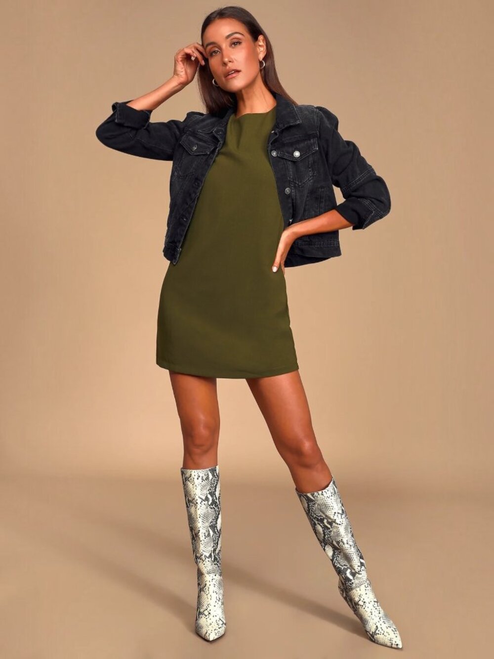Lulus "Shift and Shout" Olive Green Short Sleeve Shift Dress Size Medium NWT - Picture 2 of 13